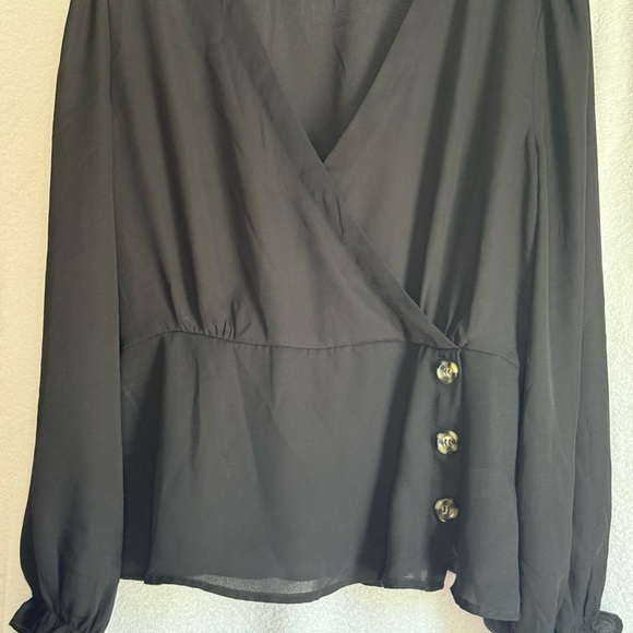 Almost Famous Black Wrap Blouse - Picture 1 of 5